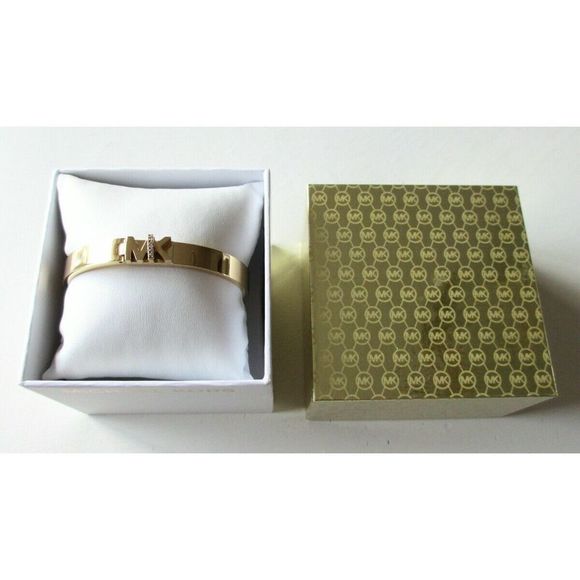 Michael Kors MKJ7697710 Gold Tone Bangle Bracelet Pavé MK Logo $125+ - Picture 1 of 5